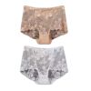 2 Pcs Flower Mesh Women Lace Sexy Bikini Panties Plus Size Boyshorts Panties Underwear,Beige White