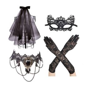 Black Lace Necklace with Bracelet and Earrings Set - Gothic Vintage Accessories (Style: style1)