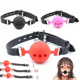 Soft Silicone Gag Ball BDSM Oral Bondage Gear Fetish Open Mouth Breathable Sex Toys For Couples Cosplay Slave Exotic Accessories (Color: black-L)